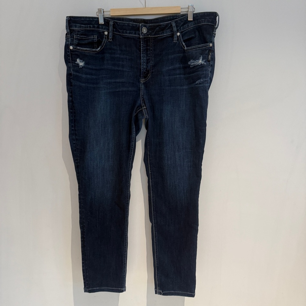 Silver Jeans Dark Indigo Skinny Jeans with Subtle Distress